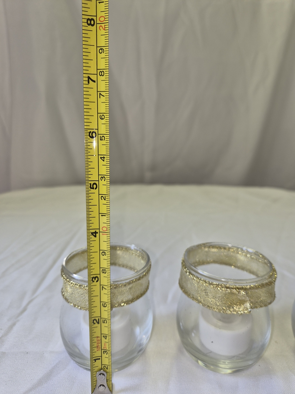 Gold Rim Glass Tea Light LED Holder Set - Picture 4 of 5